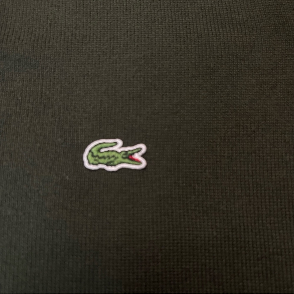 Lacoste V-Neck Jersey Knit Olive Green Sweater Preppy Large Minimalist Academia - Picture 2 of 11